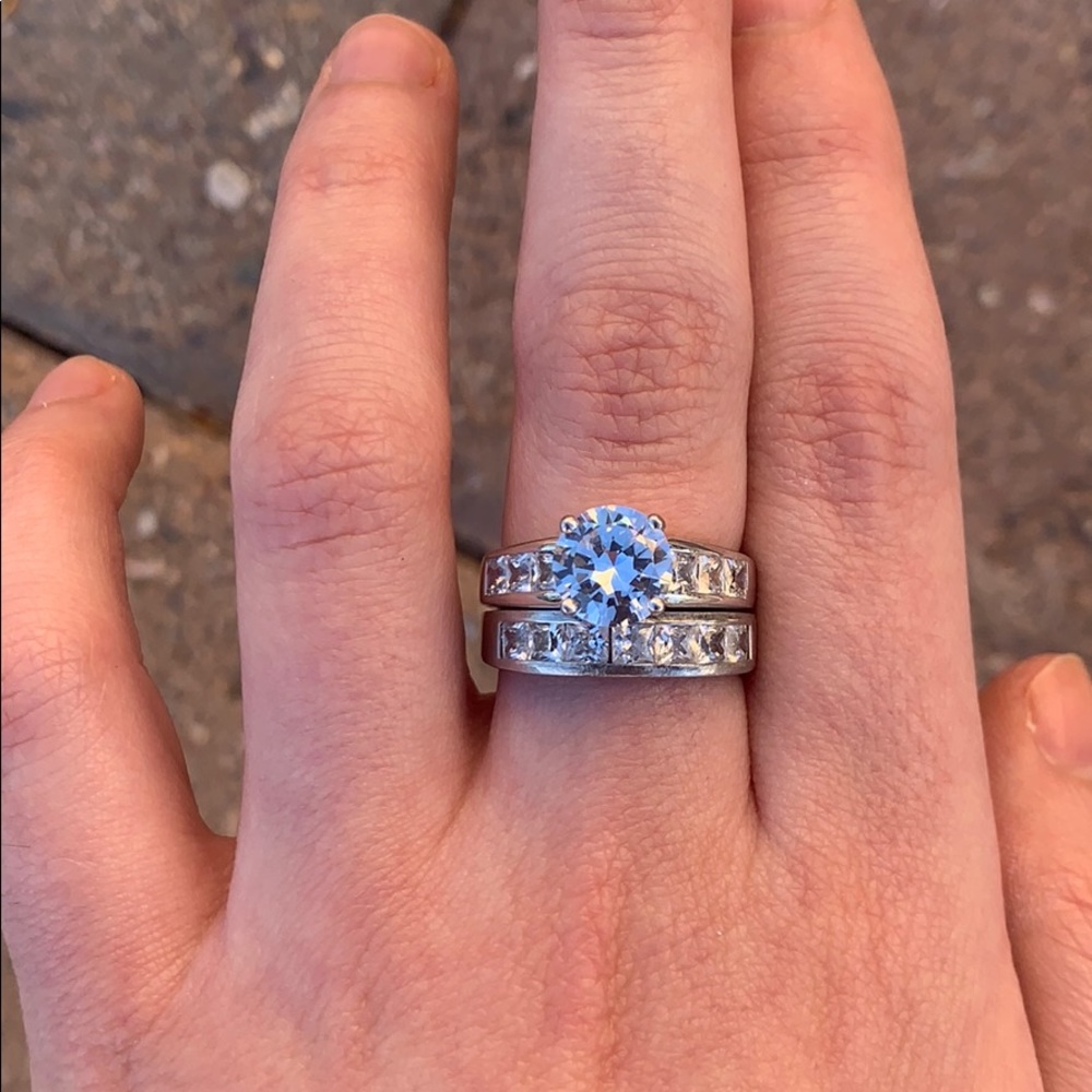 Engagement Rings Sterling Silver Double Ring Set